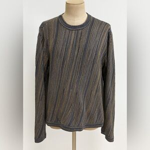 Peruvian Connection Boho Striped Textured Cotton Sweater Earthy Neutral Tones L